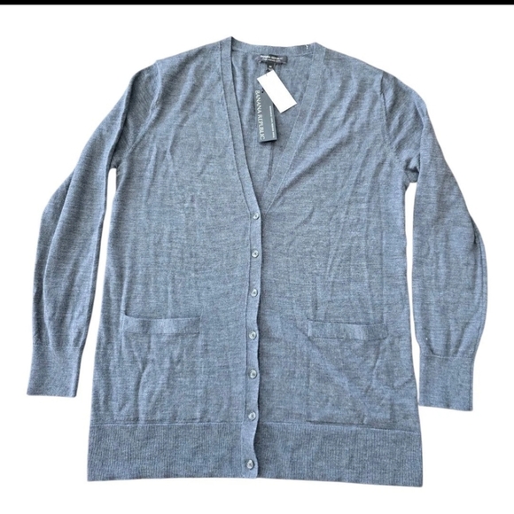 Banana Republic Merino Wool Sweater Cardigan Men Sz M Gray Long Sleeve ButtonUp - Picture 1 of 7